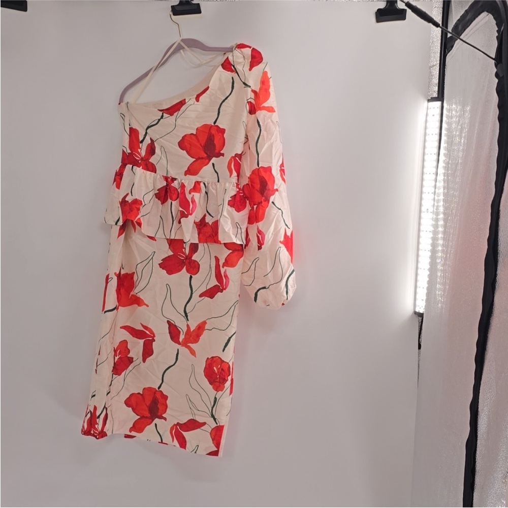 Anthropologie Hutch Floral One Sleeve Peplum Dress - Picture 7 of 7